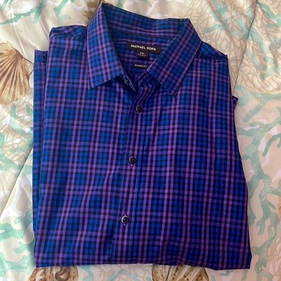 MICHAEL KORS tailored fit mens button down shirt XXL blue black purple NWOT - Picture 7 of 7